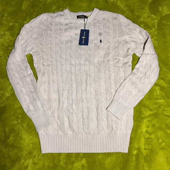 NWT Polo Ralph Lauren Men's Cotton Cable Knit Crewneck Sweater Beige Large - Picture 1 of 13